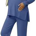 Yearntown Women's Maternity Pajamas Sets, Long Sleeve Pregnancy Postpartum Delivery Lounge Nursing Pjs with Pockets Pjs, XL