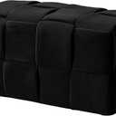 Cmishe Ottoman Foot Rest Soft and Comfortable Ottoman Square Corduroy Woven Design Sofa Stool (Black-L)