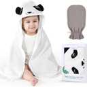 Hooded Baby Towel for Newborn - Viscose Derived from Bamboo, Toddler Bath Towel and Glove Set Perfect Shower Gifts for Boys and Girls, 28"x28" Inch (Panda)