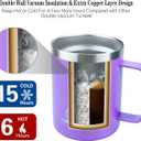yoelike 14oz Travel Mug with Handle and Lid, Stainless Steel, Dishwasher Safe, Powder Coated, Vacuum Insulated Coffee Mug, Camping Mug, Keep Hot/Cold Longer Coffee Tumbler Cup Purple (15 Ounces)