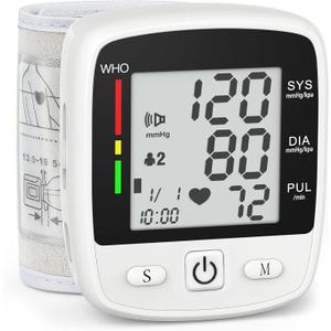 Blood Pressure Monitor Digital Wrist BP Machine Automatic Adjustable Cuff ( 5.3 to 7.7 in) with 2 Users 180 Memory Voice Broadcast Large LCD Display USB Charging Cable Carrying Case