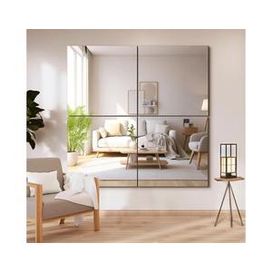 Delma Frameless Mirror Tiles 14"x12"x4 Pcs Wall Mounted, Shatter Resistant Full Length Tempered Glass Panels for Home Gym Bathroom Bedroom & Living Room Decor