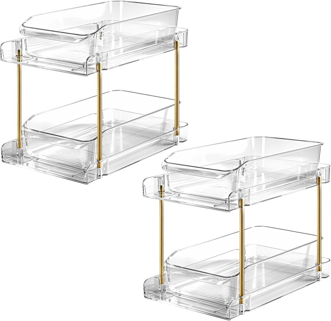 LAREKUN2pack 2-Tier Organizer & Storage Unit Stackable Bathroom Cabinet Organizer Pull-Out Kitchen Pantry Organizer & Storage System Suitable for Countertops, Pantries, Kitchens, Bathrooms