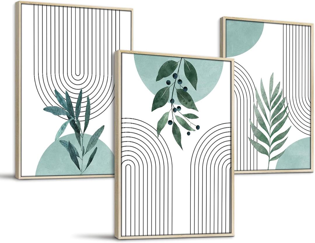 SERIMINO Sage Green Wall Art Framed, Botanical Boho Wall Decor for Living Room, Set of 3 Plant Painting Prints Farmhouse Decor for Bedroom, Bathroom, Office, 16 x24 inch (Aqua Blue & Sage)