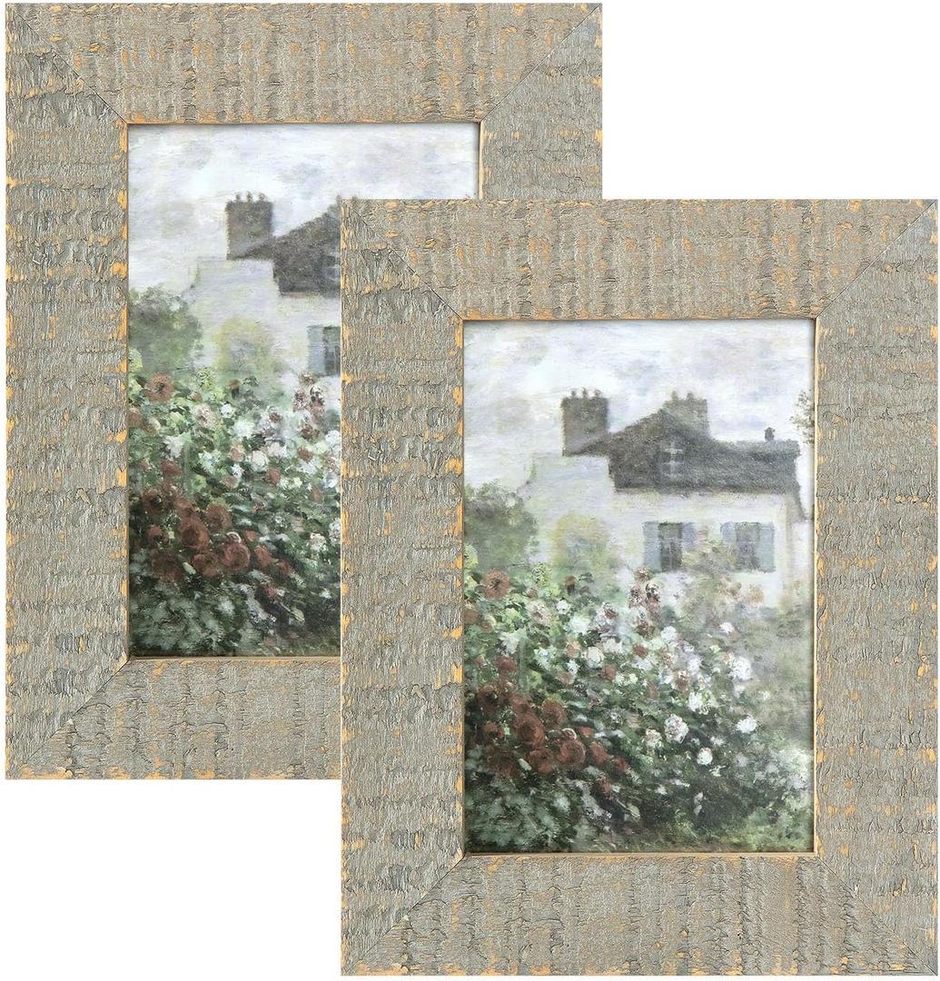 4x6 Wood Picture Frame Rustic Photo Frame Real Glass for Wall and Tabletop - 2 Pack