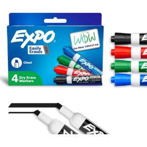 EXPO Dry Erase Markers, Low Odor Ink, Assorted Colors, Chisel Tip, 4 Count - Whiteboard, Calendar, Organization, Essential Supplies for Office, School, Classroom, Teachers