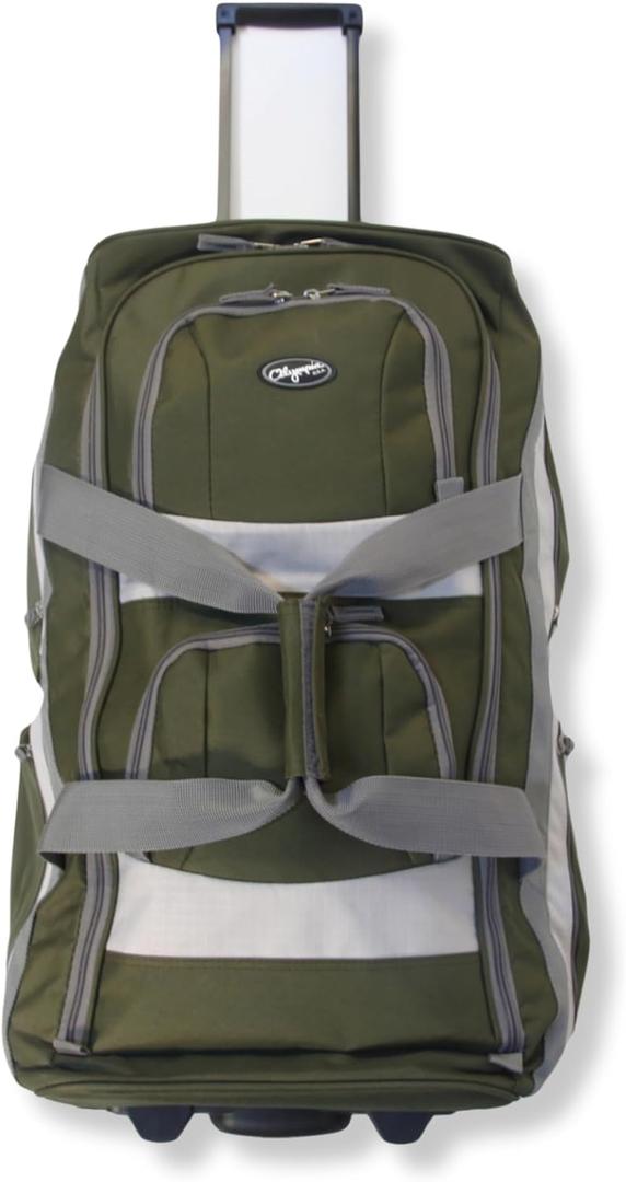 Olympia U.S.A. 33 inch Jumbo Size 8 Pockets Wheeled Rolling Duffel Bag Water Resistant Luggage Lightweight Travel Suitcase with Retractable Handle (Green)
