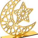 Acrylic Ramadan Decorations Islamic Eid Mubarak Kareem Table Sign Moon Hollow Star Ornament for Muslim Party Tabletop Decor Home Art Craft Decoration Golden Moon