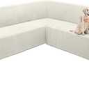 ALIECOM Corner Sectional Couch Covers L Shape Sofa Cover with Tassel Chenille Soft Thick U Shaped Sectional Slipcovers Washable Furniture Protector for Pets Dogs Cats (Creamy White, 91x251 Inch)
