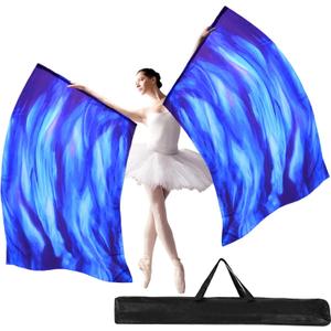 Remagr 2 Pcs 63"x43.3" XXXL Praise Dance Worship Flags with Scalable Rod Semicircle Angel Wing Flag Church Praise Flags for Worship Dance Banner Outdoor Practice Performance(Purple, Cyan, Blue)