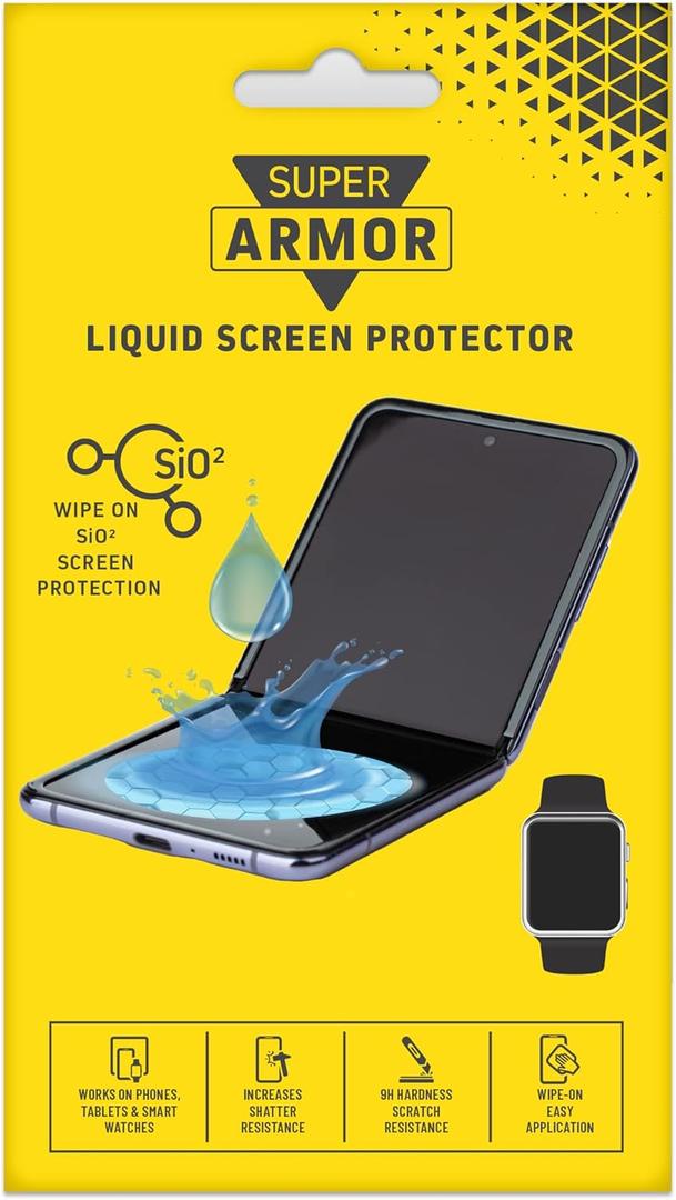 SUPER ARMOR Liquid Glass Screen Protector - Wipe On Scratch and Shatter Resistant Nano Protection for All Phones Tablets Smart Watches Universal