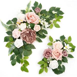 Wedding decor (Pack of 2) Welcome Sign Flower Backdrop Garland For Ceremony Reception Wall Easel Home Decoration Entryway Faux Outdoor Board Head Table Decor (Dusty Rose)