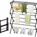 STARLATTA Foldable Drying Rack Clothing, 3-Tier Portable Clothes Drying Racks for Indoor & Outdoor, Anti-Rust Compact Laundry Rack Collapsible, Black 28" D x 10" W x 35" H