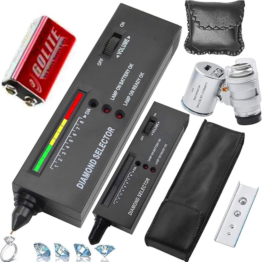 Diamond Tester60X Mini LED Magnifying, High Accuracy Jewelry Diamond Tester Tool, Environmental Protection 9V Battery, Professional Diamond Selector for Novice & Expert, Thermal Conductivity Meter