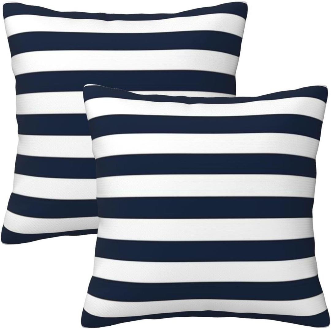 Navy Blue and White Stripe Throw Pillow Covers 20x20 in Farmhouse Pillow Case Soft Cushion Covers Set of 2 for Sofa Bed Bedroom Car Chair Living Room Home Decorative