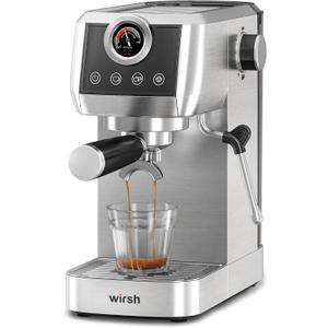 wirsh Espresso Machine, 20 Bar Semi-Automatic Espresso Maker with Pressure Gauge, Steam Wand, Stainless Steel Expresso Coffee Machine for Espresso/Latte/Cappuccino, Touch Screen,Home Barista Plus
