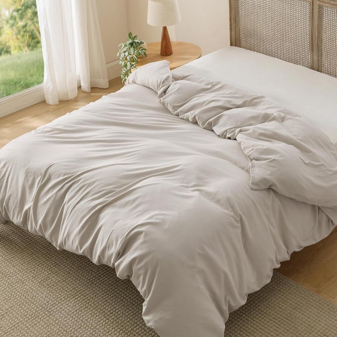 Bedsure Duvet Cover Full Size Only - Prewashed Cotton-Like Polyester Extra Soft All Season Bedding, Includes 1 Duvet Cover 80x90 Inches with Zipper Closure, Linen, (No Comforter)