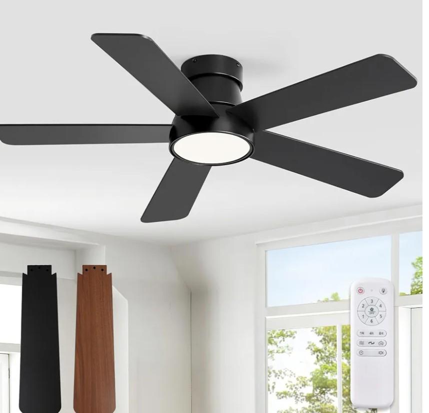 Fanbulous 42 Inch Ceiling Fans with Lights and Remote,Outdoor Indoor Modern Flush Mount Ceiling Fan with 3CCT 6-Speed Quiet DC Motor,Black Small Low Profile Ceiling Fan for Bedroom Living Room Office