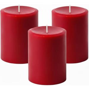 Mister Candle Unscented Red Pillar Candles Set of 3  Dripless Smokeless 3x4 Inch Candles, Hand Poured Premium Wax, 60 Hour Burn, Solid Color Candles for Holidays, Home Decor, Christmas & Events