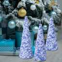 3 Set 14" 12" 10" Blue and White Christmas Tree Decor Chinoiserie Christmas Tree Table Decor Large Cone Porcelain Xmas Trees for Holiday Wedding Party Mantle Table Centerpiece Home Indoor Outdoor
