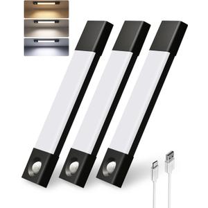 EZVALO Under Cabinet Lighting, Wireless Closet Lights, 30 LED Rechargeable Motion Sensor Light, Dimmable, 3 Color Temperatures, Counter Lights for Kitchen, Pantry, Bedroom, Wardrobe(3 Pack, Black) (8inch)