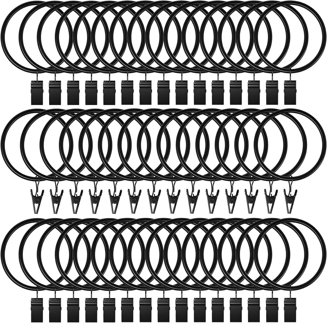 44Pack Curtain Rings with Clips Hooks, Rustproof Metal Stainless Steel Drapery Rings, 2in Interior Diameter Curtain Hangers Clips, Fits Diameter 1.8 in Rod, Vintage Black