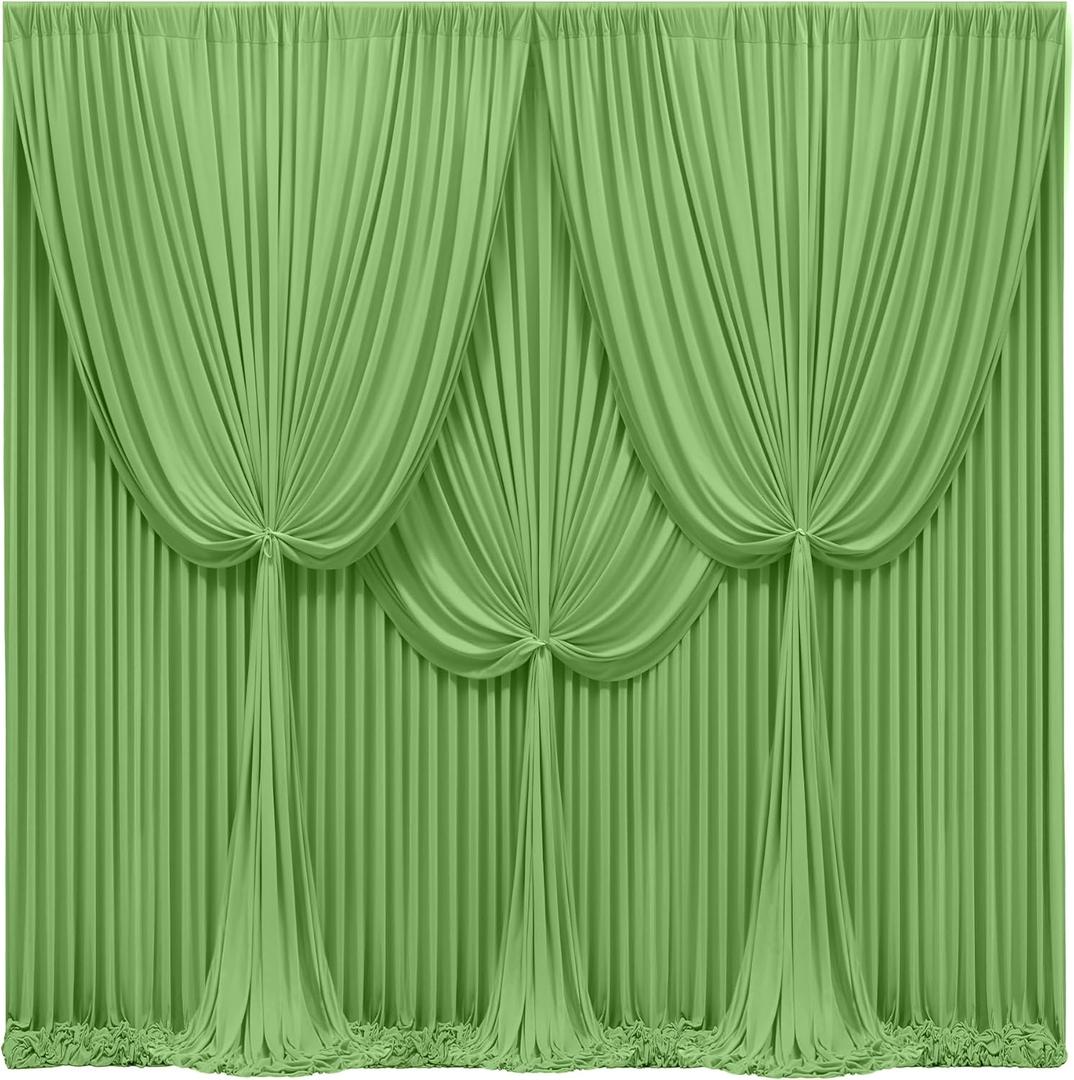 24x10FT Sage Green Backdrop Curtains for Wedding Parties, Wrinkle Free Polyester Photography Backdrop Drapes for Wedding Baby Shower Birthday Parties Stage Background Stand Decorations 4x10ft,6 Panels