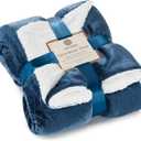 Genteele Sherpa Throw Blanket Super Soft Reversible Ultra Luxurious Plush Blanket, 60 x 70 inches, Navy/White