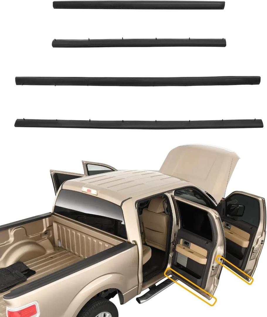 Door Lower Weatherstrip(4PCS), Front & Rear Rubber Door Seal Trim Set, Compatible with 1999-2016 Ford F250 F350 F450 F550 Super Duty Crew Cab, #F81Z-2520758-AA 1C3Z-26253A24-A, Doors Weather Stripping