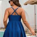 SCOMCHIC Womens Plus Size Swim Dress One Piece Swimsuit Tummy Control Bathing Suit Ruffle Tie Front Ruched Swimdress Swimwear (Blue, XXXL)