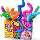 Nutty Toys Pop Tubes - Large 8-Pack Sensory Toys - Creative STEM Learning for Kids & Toddlers - Connect & Pop! Top ADHD Autism Fidget 2026, Best Boy & Girl Valentines Day and Easter Basket Gifts Idea