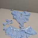 Lilosy Sexy Stocking Rhinestones Heart Garter Underwire Floral Mesh lace Sheer Babydoll Lingerie Teddy Bodysuit Skirt Set (Medium, Light Blue, Medium