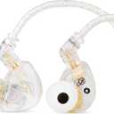 Linsoul TANGZU Waner S.G HiFi 10mm Dynamic Driver PET Diaphragm in-Ear Earphone with Ergonomic Shape, Detachable Recessed 2Pin OFC Braided Cable for Audiophile Musician DJ Stage(White, Without Mic)