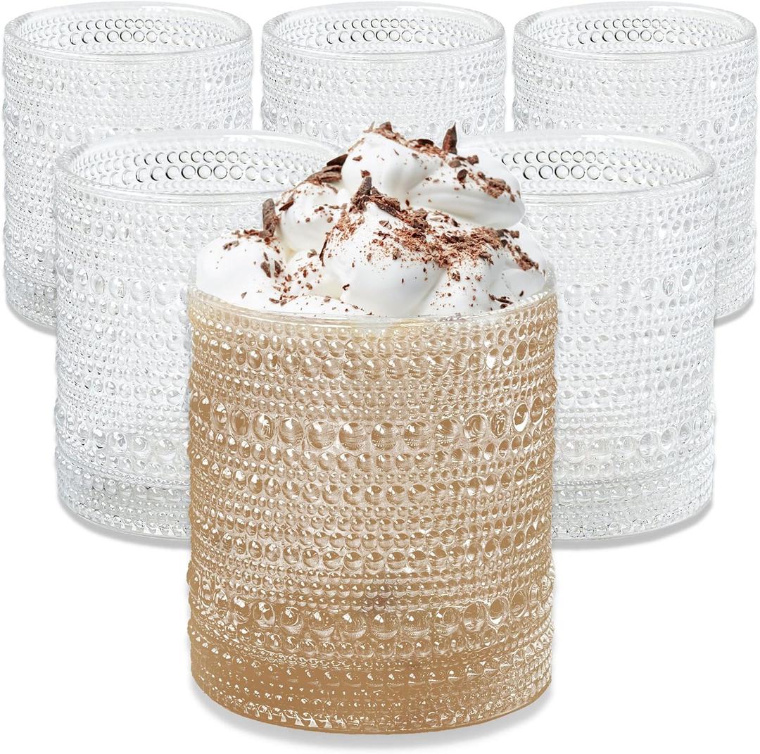 Kate Aspen Beaded Drinking Glasses Set of 6, 10 oz Retro Vintage Glassware - Boho Cocktail Water Juice Glasses, Hostess or Housewarming Gift (Clear)