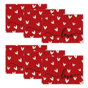 Artoid Mode Red Love Placemats Set of 12, 12x18 Inch Seasonal Anniversary Holiday Table Mats for Party Kitchen Dining Decoration