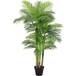 6FT Artificial Palm Tree - Tropical Faux Golden Cane Palm Tree UV Resistant Tall Fake Plant Indoor with Black Pot for Home Office Living Room Indoor Outdoor Decor Housewarming Gift