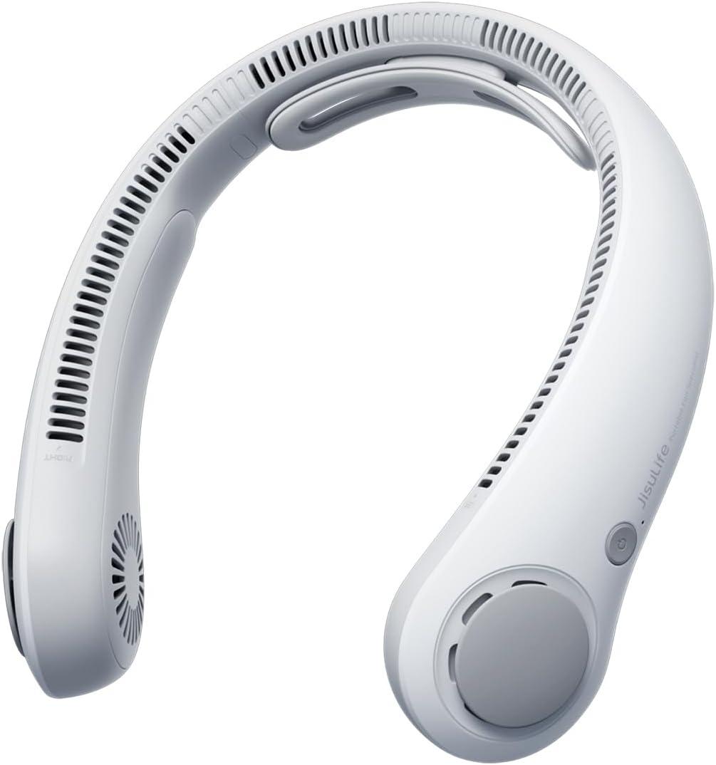 JISULIFE Portable Neck Fan Upgraded, Neckbrace Personal Hands Free, 5 Speed Gears Adjustment, 5000 mAh Wearable Bladeless Quiet Rechargeable for Outdoor Indoor, Gifts for Women Men- Foggy Grey