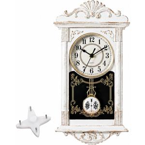 Clockswise Vintage Grandfather-Style Wall Clock with Wood-Effect Plastic Pendulum, Battery-Operated - for Home Decor, Living Room, Home Office, Kitchen or Dining Room (White)