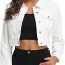 PEIQI Womens Cropped Jean Denim Jacket Button Down Long Sleeve with Pockets, Size: Medium