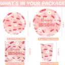 VDESFUEBY Pink Bow Cherry Party Supplies Cute Bow Cherry Heart Paper Plates Napkins Cups and Tablecloth Sets for Girls Pink Bow Cherry Birthday Party Supplies
