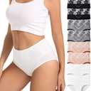 HAVVIS Women's Briefs Underwear Cotton High Waist Tummy Control Panties Rose Jacquard Ladies Panty Multipack Large