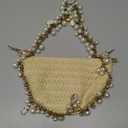 Women Pearl Straw Clutch Purse Woven Summer Beach Evening Bag Wedding Party Straw Shoulder Handbag (Beige)