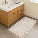 Cream 2x5 Runner Rugs for Bathroom Floor, Geometric Floral Throw Rugs Washable for Entryway, Kitchen, Bedroom, Laundry Room Beige Farmhouse Modern Neutral Home Dcor, Low Pile Soft Non Slip Carpet (Light Sand Beige)