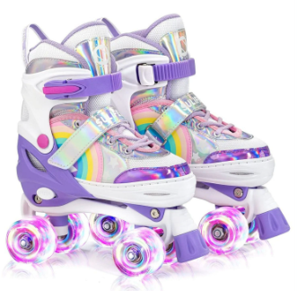 SULIFEEL Rainbow Unicorn 4 Size Adjustable Light up Roller Skates for Girls Boys for Kids Size S EU 28-31