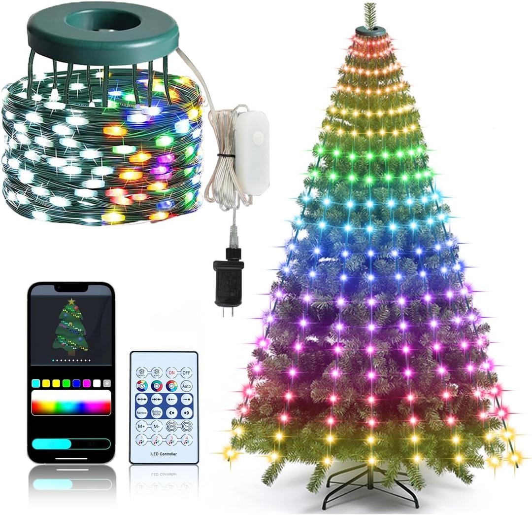 ASTRAEA Christmas Tree Lights, Christmas Lights Indoor Outdoor 200 LED 6.6FT x 10 String Lights with DIY scenarios 24 Modes Remote Control Multicolor Timing Function for Christmas Tree Decorations