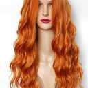Long ginger red wig,red curly wig synthetic Heat Resistant Fiber 28inches long red braids Costume Wig for Women Ginger