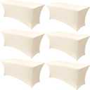 Obstal 6 Pack Stretch Spandex Table Covers for 6 Foot Tables - 6 FT Universal Rectangular Fitted Tablecloth Protector for Wedding, Banquet, Party (Cream, 72 Length x 30 Width x 30 Height Inches)