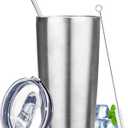 20 oz Tumbler with Lids and Straws, Stainless Steel Insulated Travel Coffee Mug, Double Wall Vacuum Insulated Tumblers, Powder Coated Coffee Tumbler for Cold & Hot Drinks (Silver)