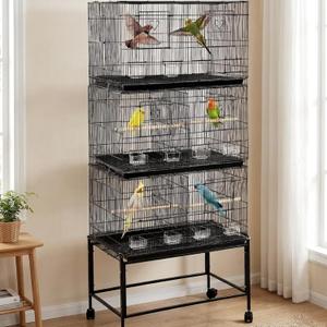 Menkxi 3 Tier Stackable Bird Flight Cage Large with Dividers, 76 x 30 Inch