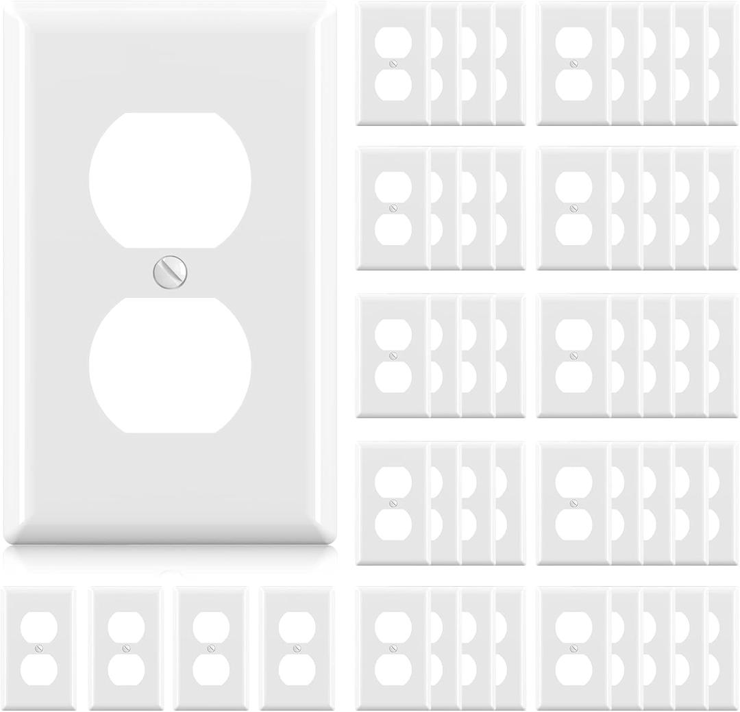 ELEGRP Duplex Receptacle Outlet Covers, 1-Gang Standard Size Wall Plates, Unbreakable Polycarbonate Dual Outlet Faceplates Covers, UL Listed, Color-matched Screws Included (50 Pack, Glossy White)